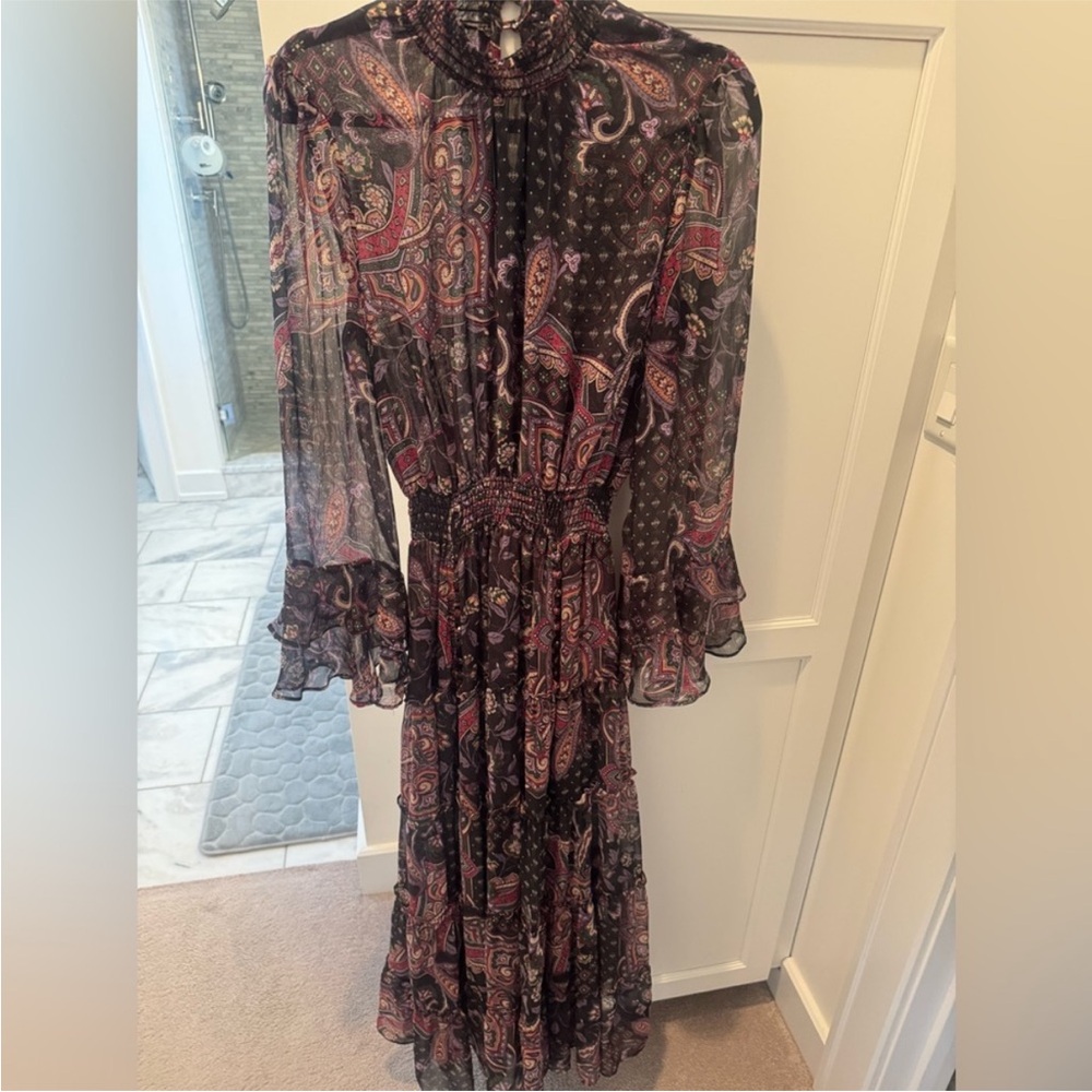MISA Paisley Print Dress - Black and Pink